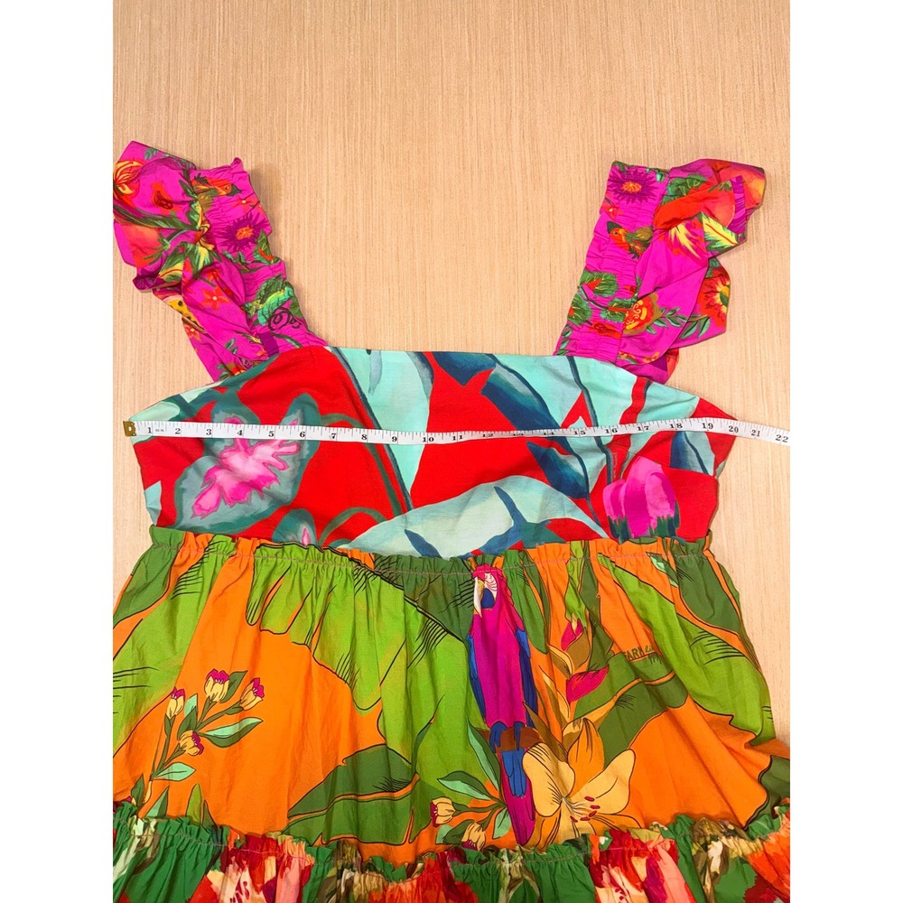 Farm Rio Foliage Mix Mini Dress Tropical Floral Ruffle Tiered Cotton XL $198 NWT - Picture 5 of 9